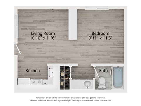 Floor plan for studio, 1 bath, 432 sqft